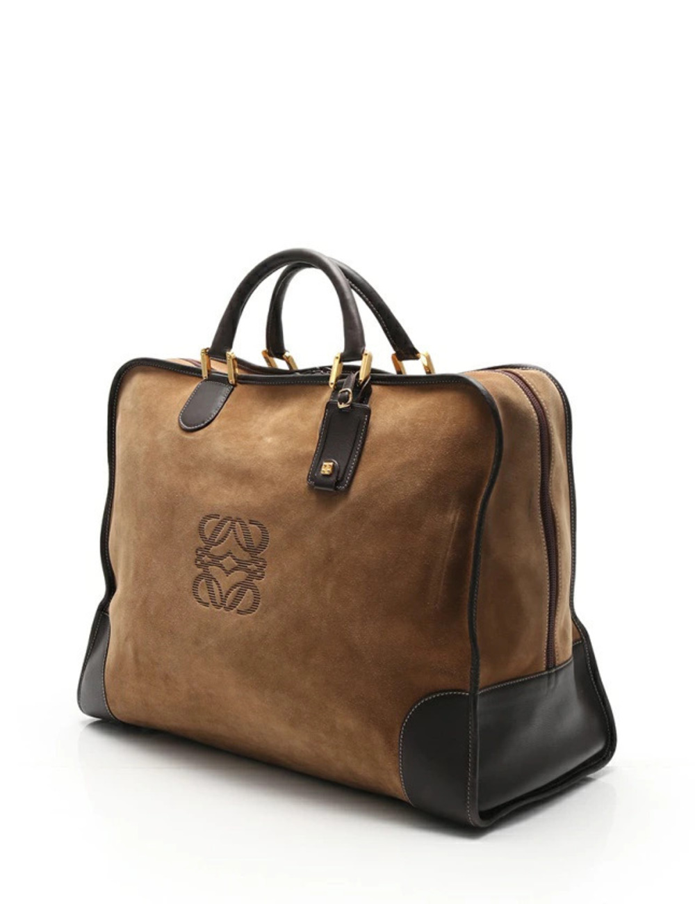 Loewe Boston Leather Amazona Bag Anagram Suede Beige Brown Handbag Tan Brown